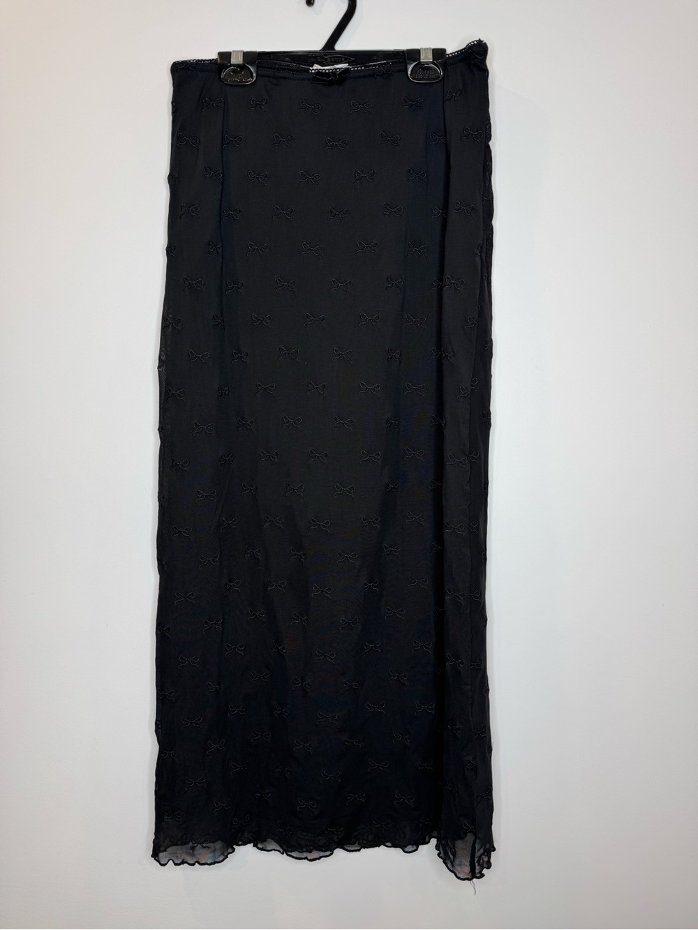 Wild Skye mesh overlay bow Black Women's Maxi Skirt lettuce hem sz medium